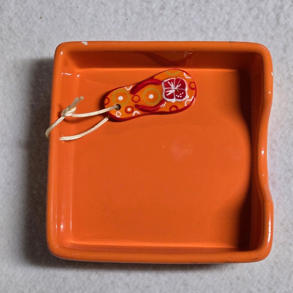 Dennis East International Orange Ceramic Napkin Holder Flip Flop Weight Coastal